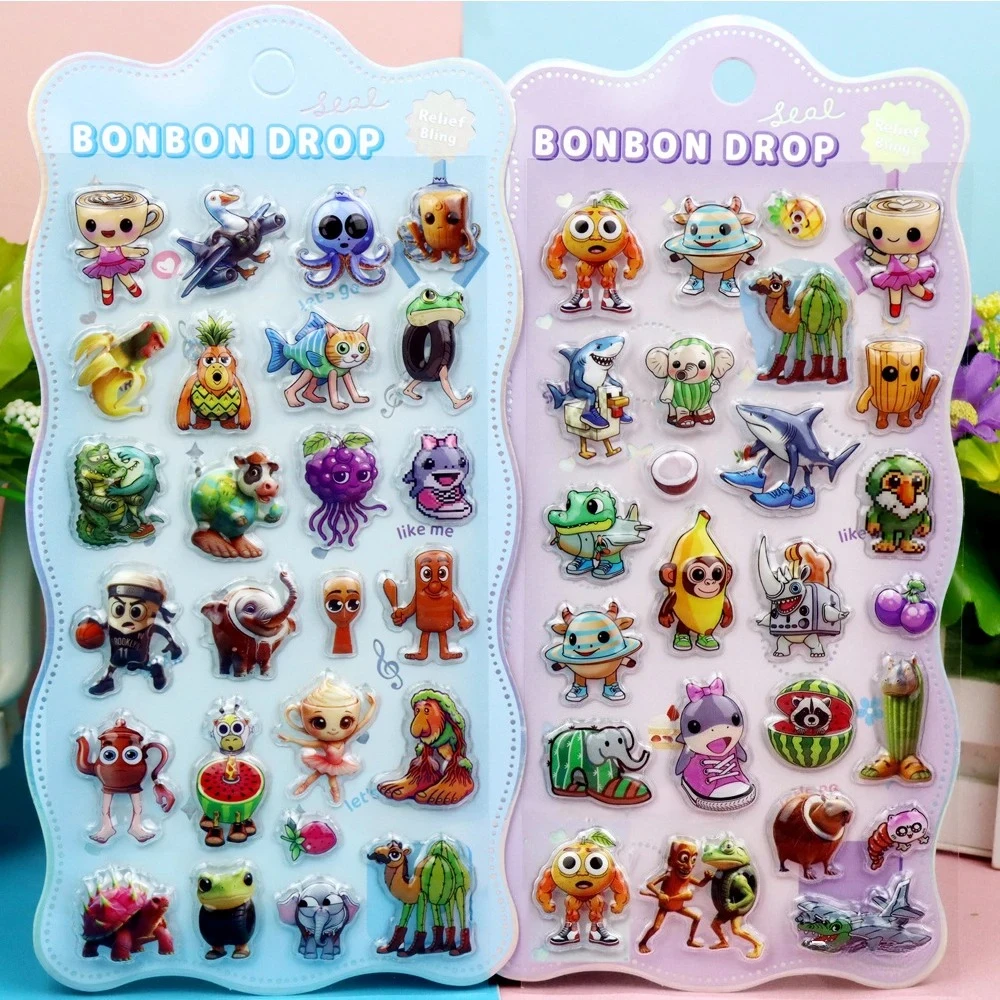 4pcs Italian Brainrot 3D Relief Stickers Tung Tung Tung Sahur Funny Animal Bubble Decals Toys Waterproof Cute DIY Phone Diary S image 3