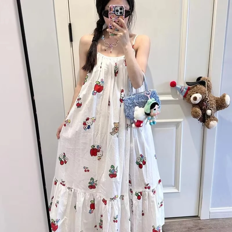 Cartoon Skirt Loose Casual New Style Dress Sanrios French Dress Hello Kittys Simple Preppy Style Print Creative High End Gifts