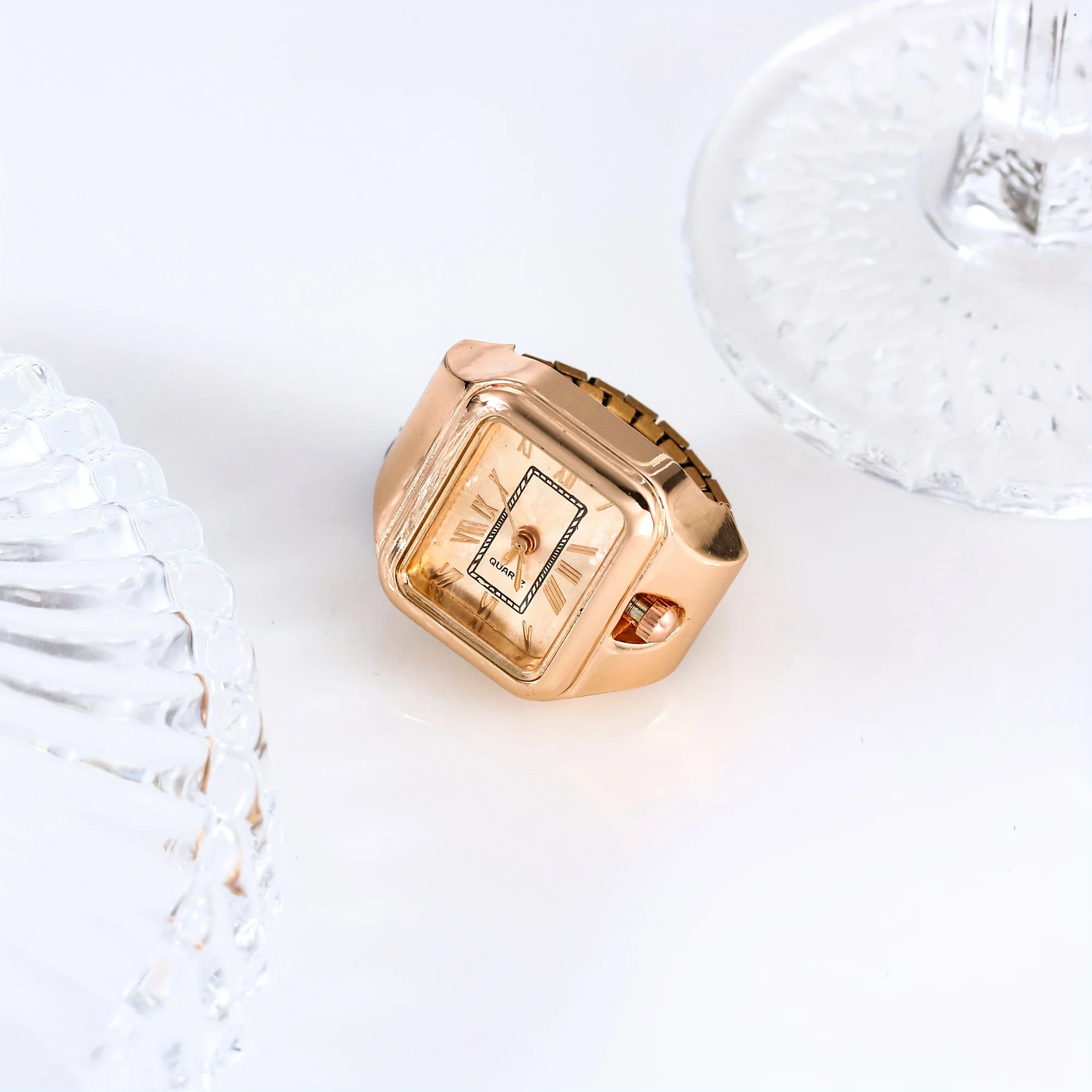 Square ring watch, minimalist finger watch, quartz watch, couple watch, creative ring watch view 2