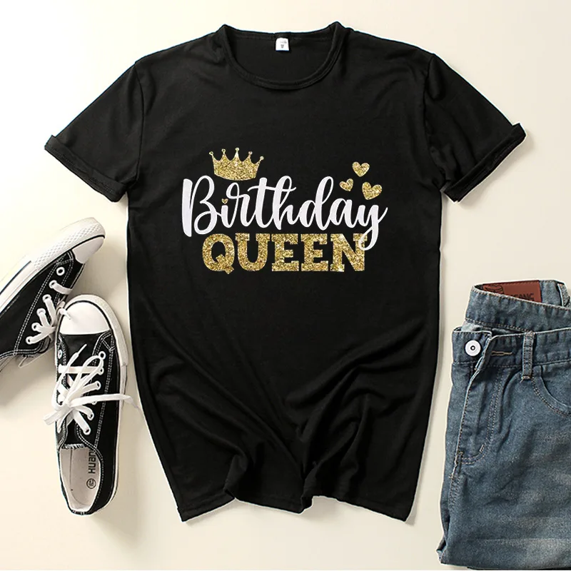 

Birthday Queen Crown Print Women T Shirt Short Sleeve O Neck Loose Women Tshirt Ladies Tee Shirt Clothes Camisetas Mujer