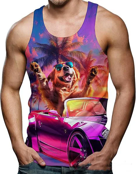 Funny Shark Cat 3D Print Tank Tops Men's Summer Oversized O-Neck Vest Fitness Gym Streetwear Sleeveless Beach Tops Men Clothing view 5