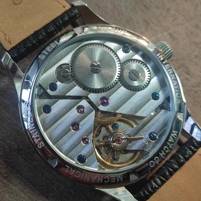 ساعة ميكانيكية يدوية للرجال 44 ملم شانغغو الأعمال النورس ST3600 الأدبية الرجعية تعديل مقياس الأزهار جلد طبيعي