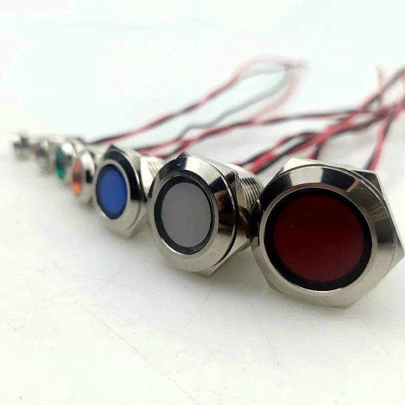 6mm 8mm 10mm 12mm 16mm 19mm 22mm Waterproof IP67 Metal LED Warning Indicator Light Signal Lamp Pilot Wire 3-6v 12-24v 220v