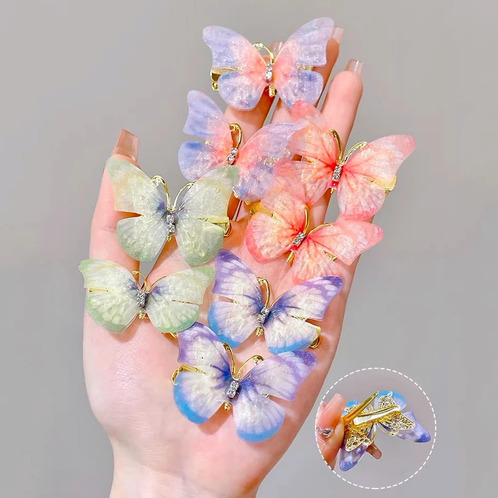 6pcs/Set Mini Simulation Butterfly Barrettes Hairpin Non-Slip Colorful Gradient Side Bangs Duckbill Clips For Baby Teen Girls