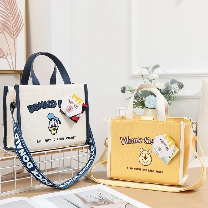 MINISO Disney New Mickey Large Capacity Canvas Tote Bag Women's High Quality Outdoor Leisure Shoulder School Bag Back To School