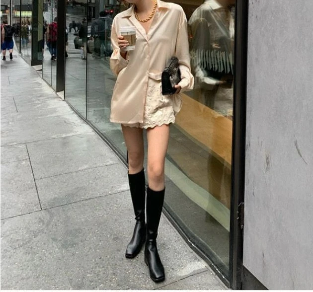 Long-sleeved Satin Shirt Women's Design Shirt Autumn New Loose Drape Retro Water Shirt Top