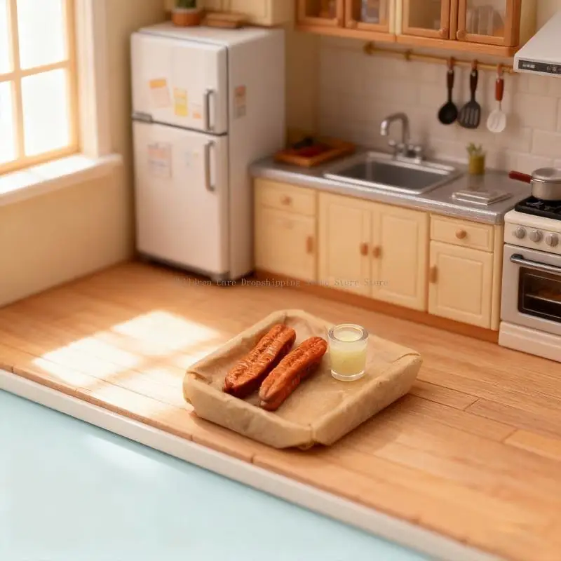 Miniature Breakfast Set For 1/12 Doll House Wooden Service Tray with Simulation Soymilk Fried Dough Figurine