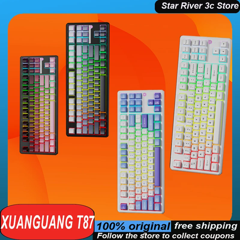 

Xuanguang T87 Mechanical Keyboard Tri Mode 4500\9000mah Long Battery Life Ergonomics Hot Plug Rgb Customized Gaming Keyboard