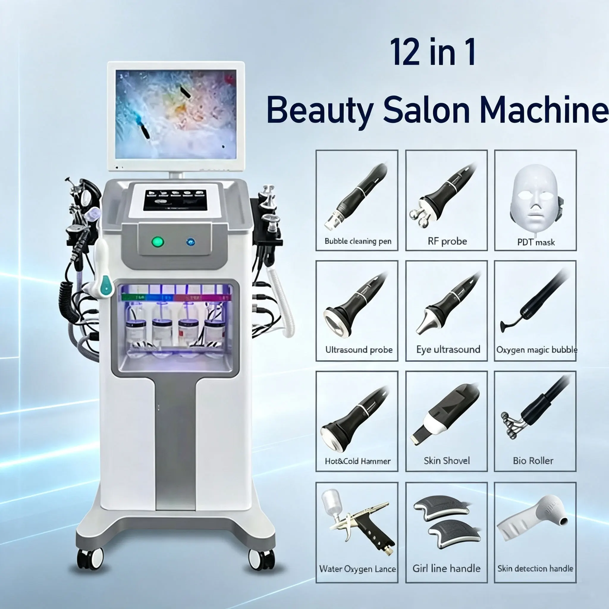 12 in 1 hydrogen Oxygen Bubble Skin Management Facial Mask Machine Skin Analysis Skin Regeneration Deep Cleaning Salon
