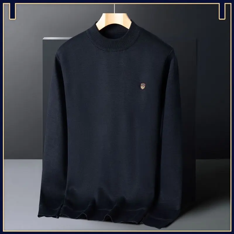 

Мужской вязаный свитер Thiened Fce на подкладке с высоким воротником, Inteate Fce, теплый однотонный свитер с вышивкой