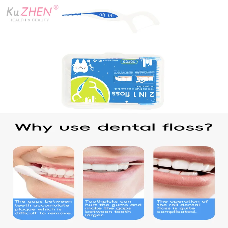 

50 шт. 2в1 многофункциональная зубная нить, высокоэластичная зубная нить, удобная мягкая силиконовая межзубная щетка для ухода за полостью рта
