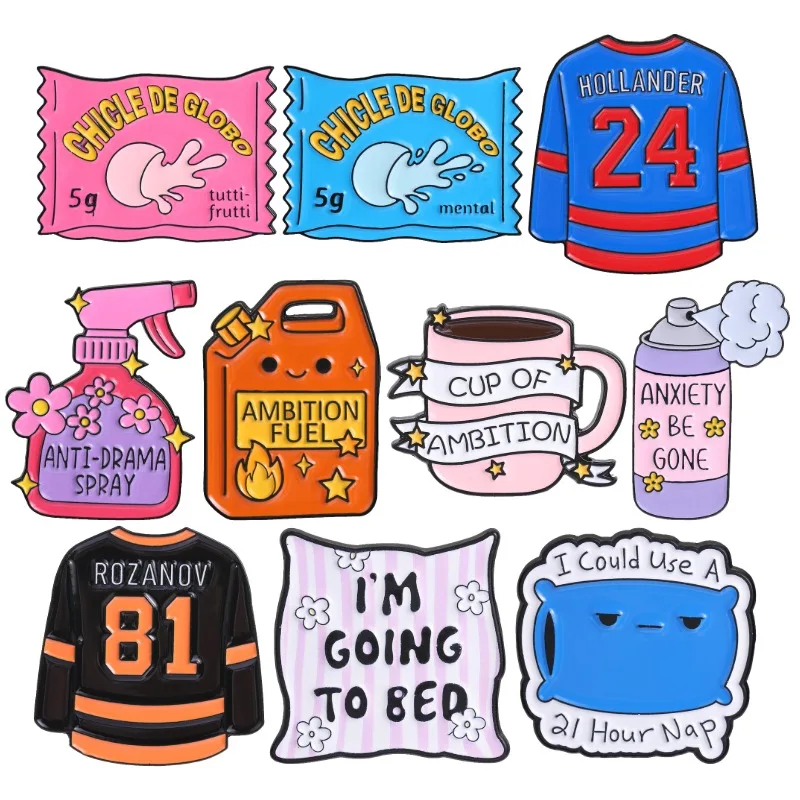 Broches émaillées à thèmes variés, rétro, avec citations sarcastiques sur le thème des bonbons, badges pour oreiller de sieste sur le thème de l'autosoins, bijoux Ambition Fuel, cadeau pour amis