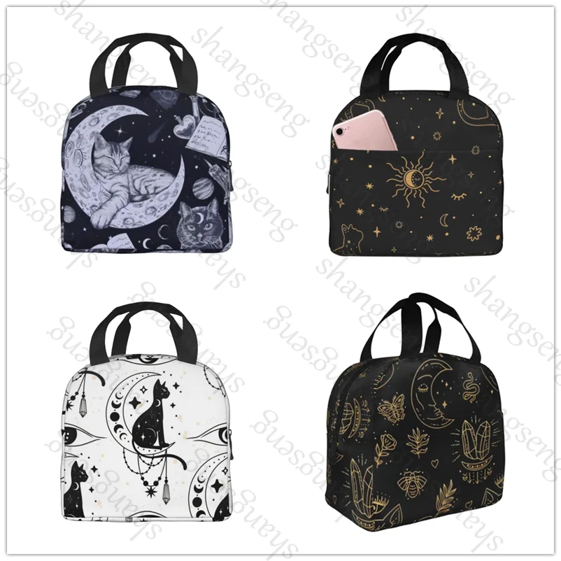 

Witch Cat and Moon Lunch bag insulated lunch box bag students and office workers carry lunchs box bag insulated Lunch Pack
