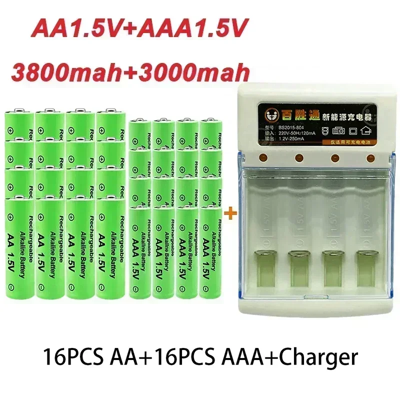 AA +AAA Battery New 1.5VRechargeableBattery AA3800MAH AAA3000MAH with Charger for LED Flashlight Flashlightorelectronicdevices