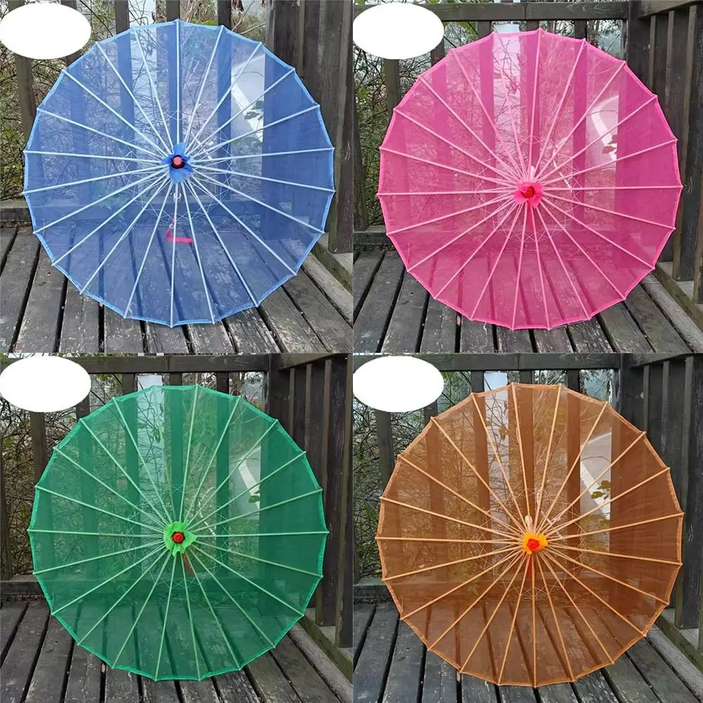 Translucent Silk Dance Umbrella Solid Color Clear Umbrella Stage Performance Umbrella Ultra Resistant Transparent White