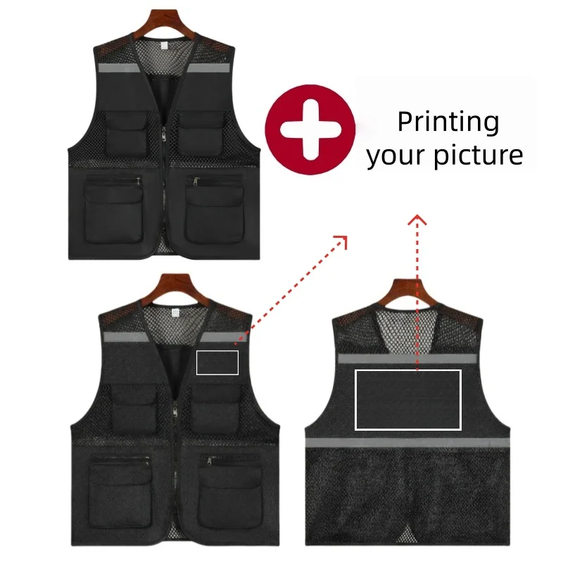6XL Plus Size 2026 New Multi-Pocket Mesh Breathable Vest, Suitable for Fishing, Courier Logistics, Outdoor Work Printing Logo