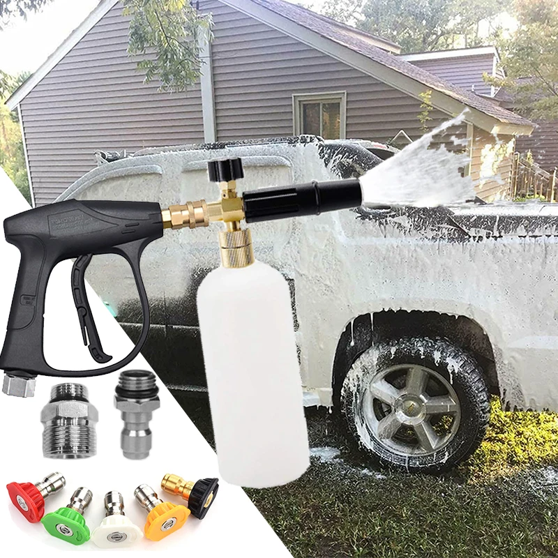 Foam Cannon for Pressure Washer Car Wash Foam Gun Kit M22-14mm and Quick Inlet Connector with Quick Connector  5PCS Nozzle Tips