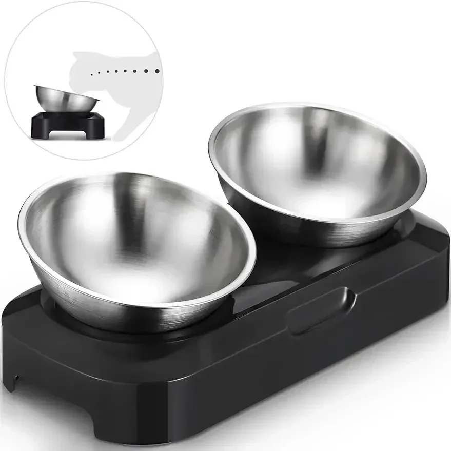 Cat bowl water Stainless steel food set with spill-proof base, elevated design, anti-vomiting cat bowl set water bowl for cats