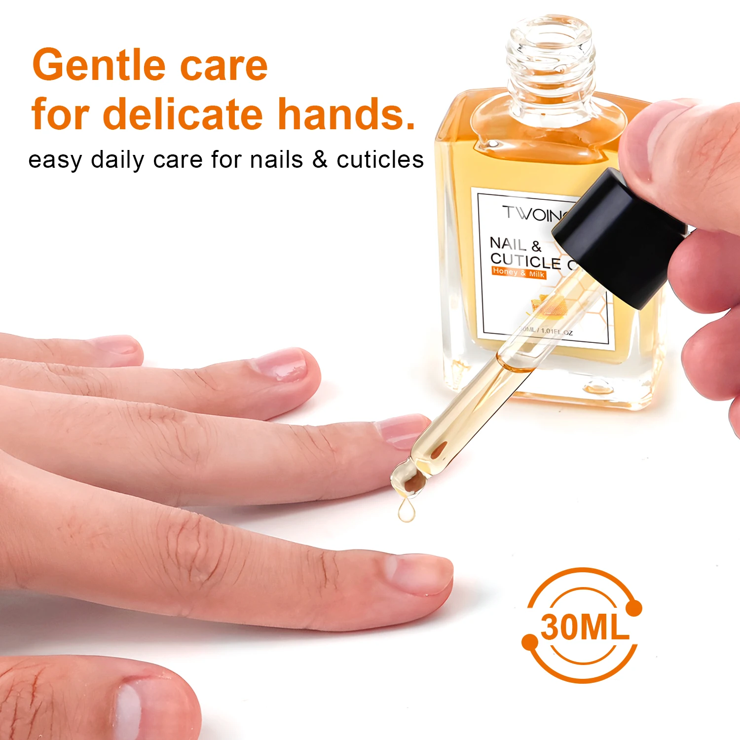 투잉 허니 밀크 큐티클 오일 - 30ml 드로퍼 네일 & 큐티클 보습제 (건조하고 얇은 손톱용) 네일 영양 오일