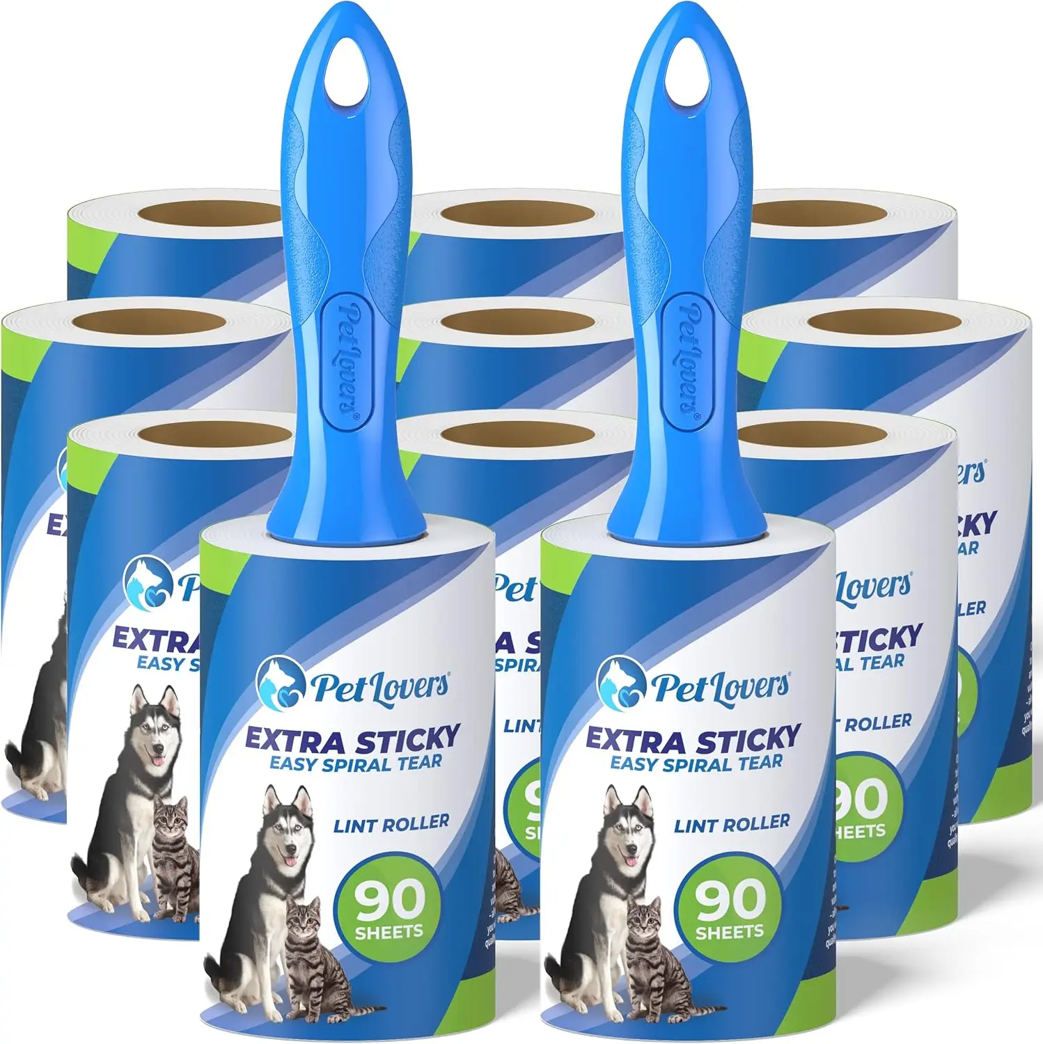 Extra Sticky Lint Roller with 990 Sheets and 9 Refills for Pet Hair Removal