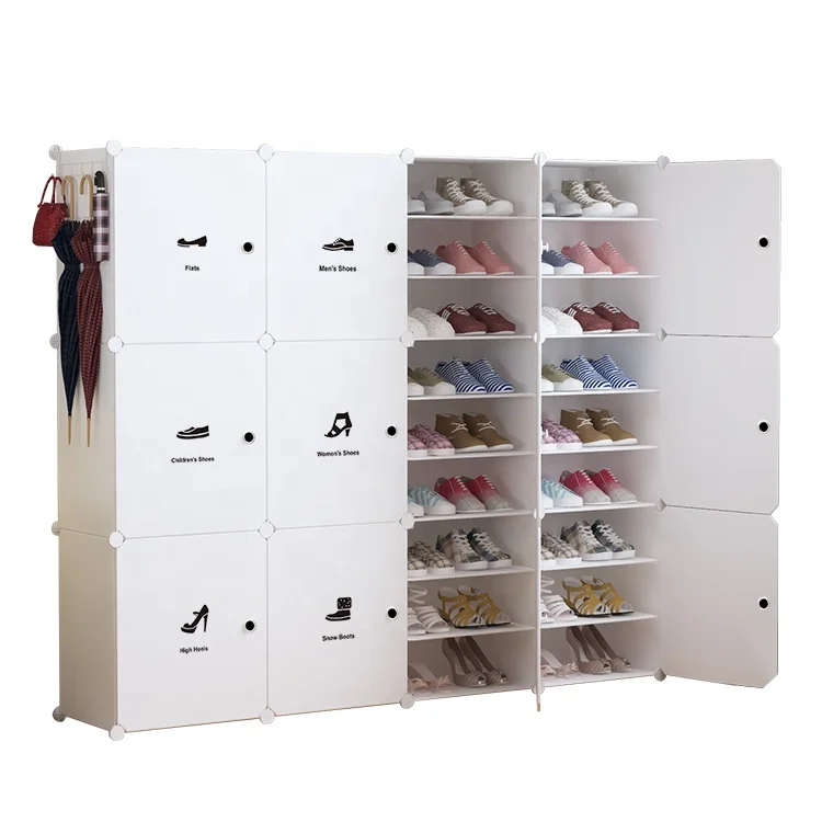 2022 Hot Selling Shoe Rack Organizer Storage Cabinet with Doors for Closet Stackable 72 Pair Plastic Shoe Shelves