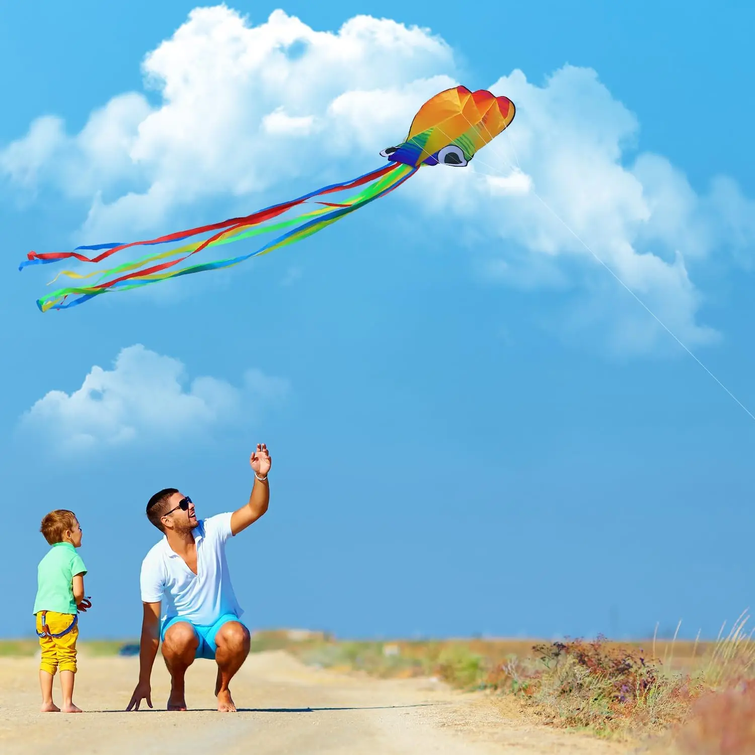 Cometas de pulpo, pipas de playa fáciles de volar para principiantes o adultos, cometa grande de cola larga sin cuerda para juegos familiares al aire libre, juguetes de 4m