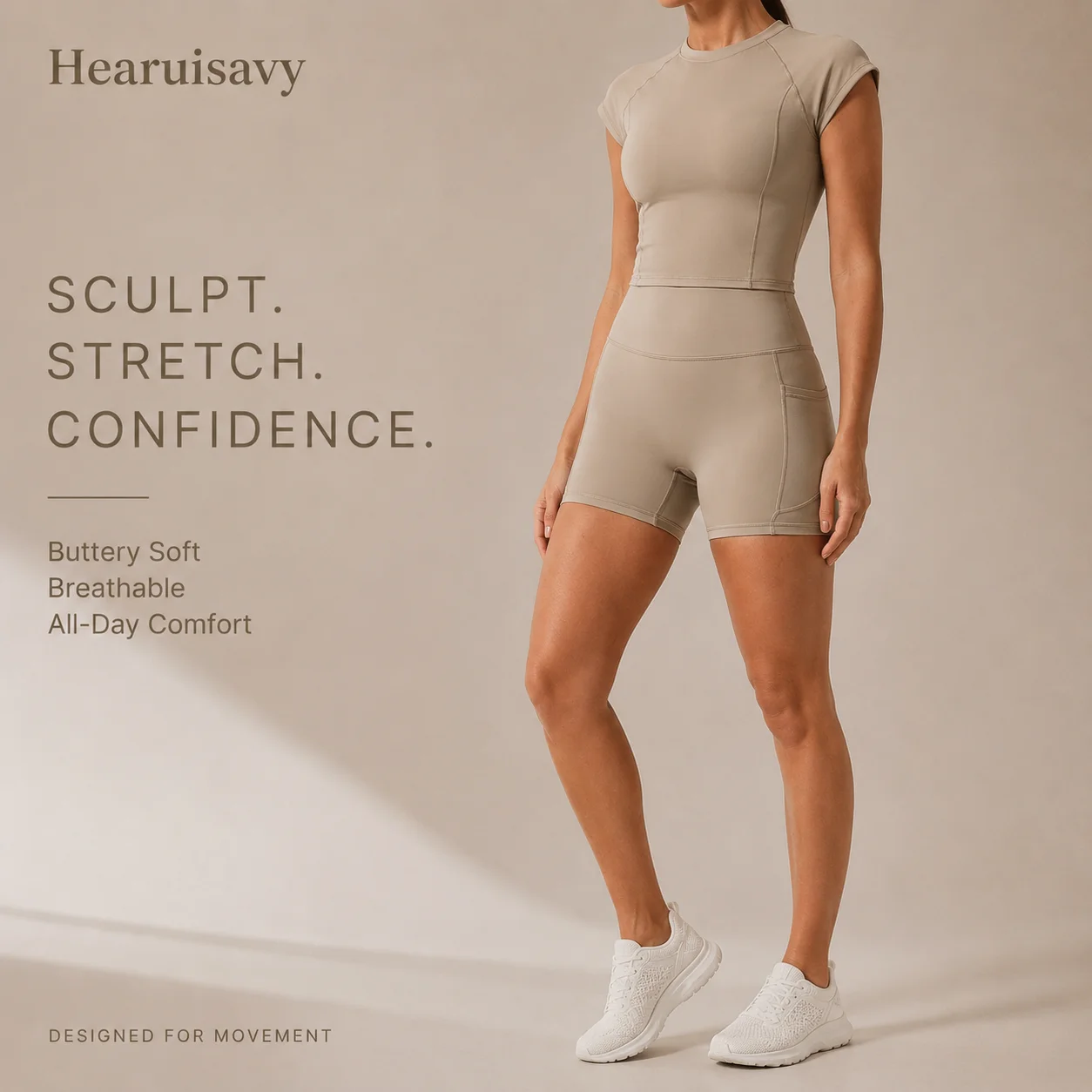 

Hearuisavy Fitness Set 2Pcs Women High Impact Short Sleeve Sports T-Shirt Gym Sports Pants Breathable Tight Shorts With Pockets