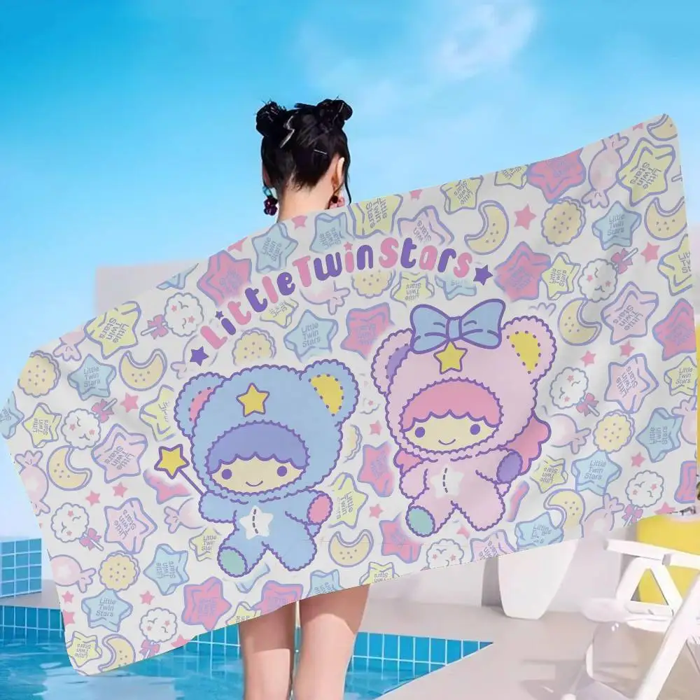 LITTLES TWIN STARS cartoon Bath Towel Microfiber Soft Water Absorbing Breathable For Girl Kids Decorative Cartoon Beach Towel