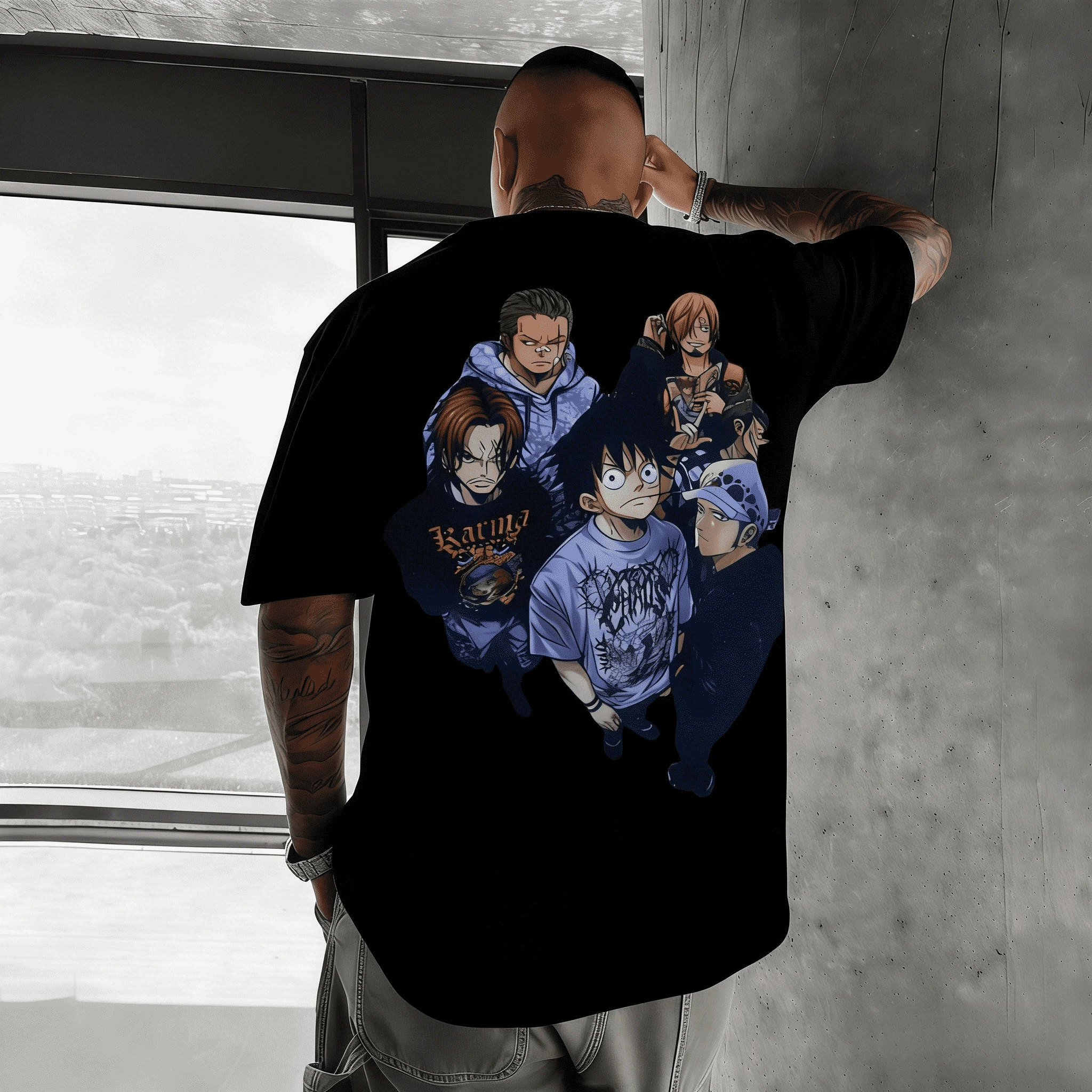 

One Piece Anime Breathable Cotton Short-sleeved 2026 New Style American Loose-fit Men's Summer Sports Round-neck T-shirt