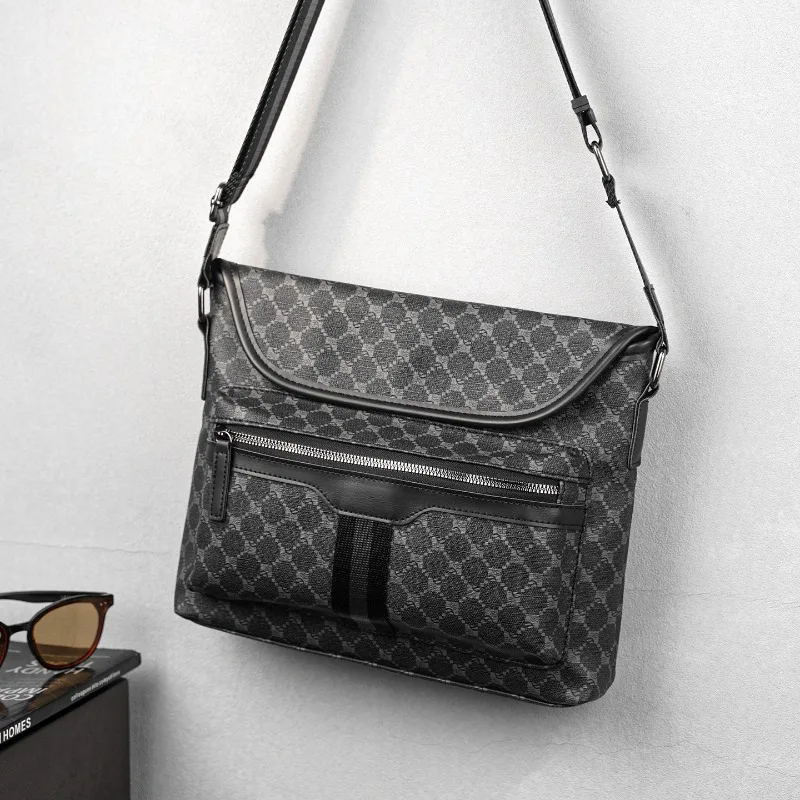 

Fashion Plaid Crossbody Bag Men Luxury Business Shoulder Bags For Men Commuter IPad Bags Casual Travel Tote Male Trendy Purse