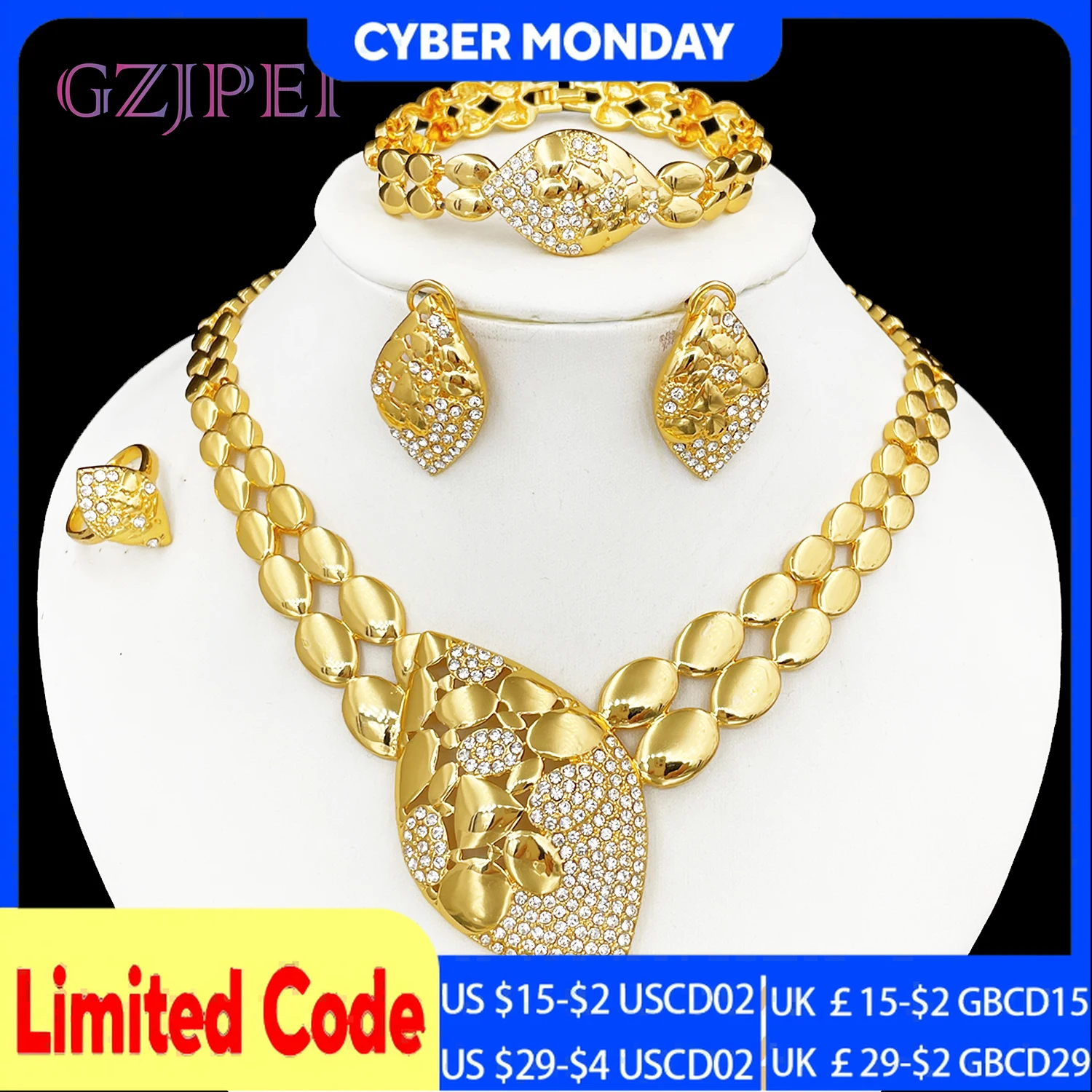 Qualität Frauen Schmuck setzt Luxus Design Dubai Trend Gold Farbe Halskette Ohrringe Ring Armband Hochzeits feier Geschenk