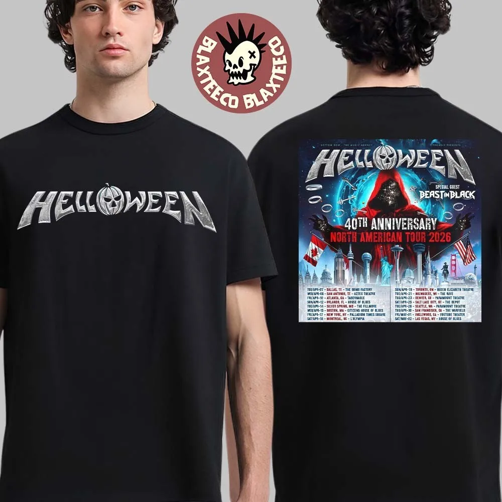 Helloween 40 aniversario gira norteamericana 2026 horario fecha camiseta superventas Retro de manga corta 100% algodón puro