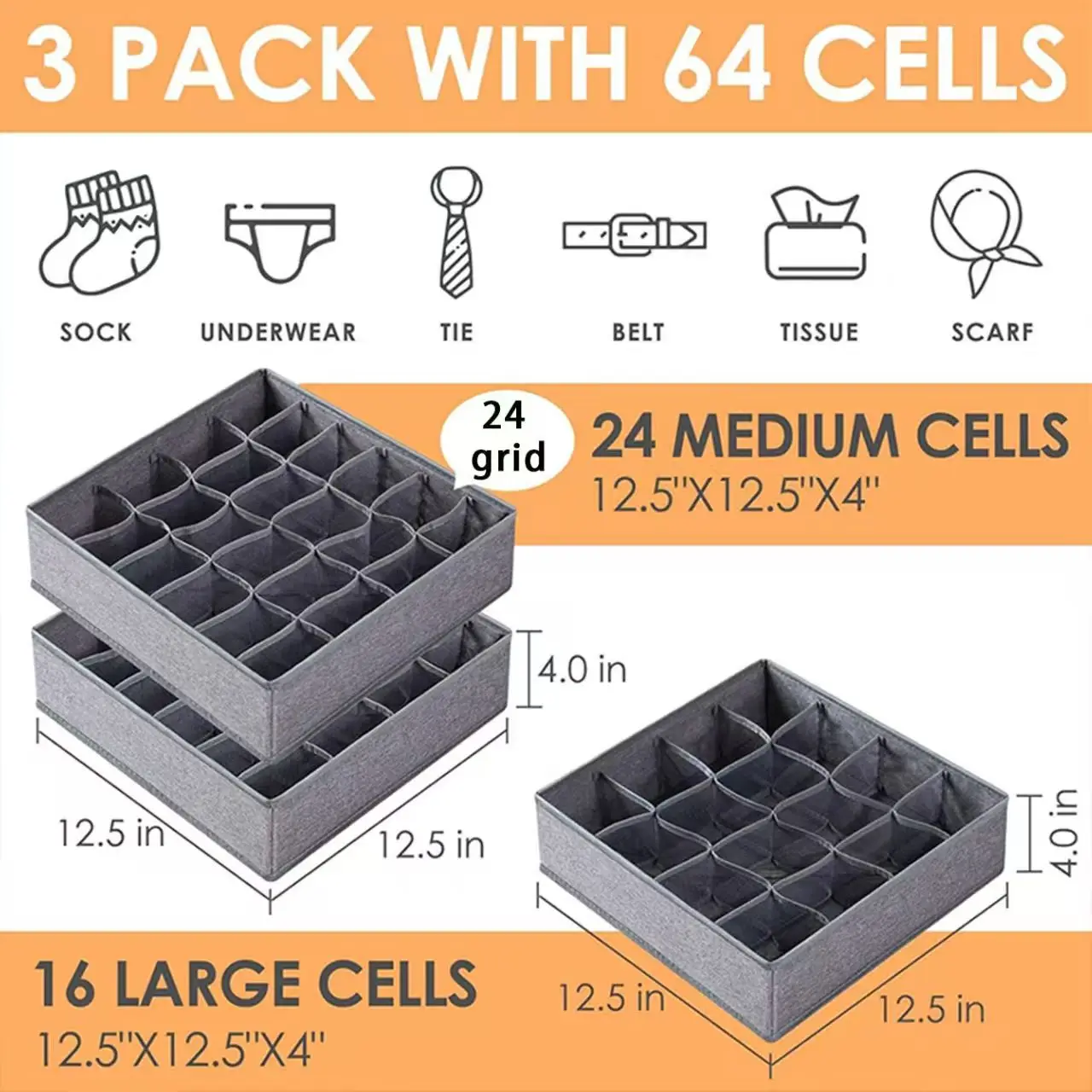 

Sock Box, Boxed Underwear, Socks, 3-in-1 Drawer style Grid Divided Storage Box, Bra, Home Multi Grid Storage