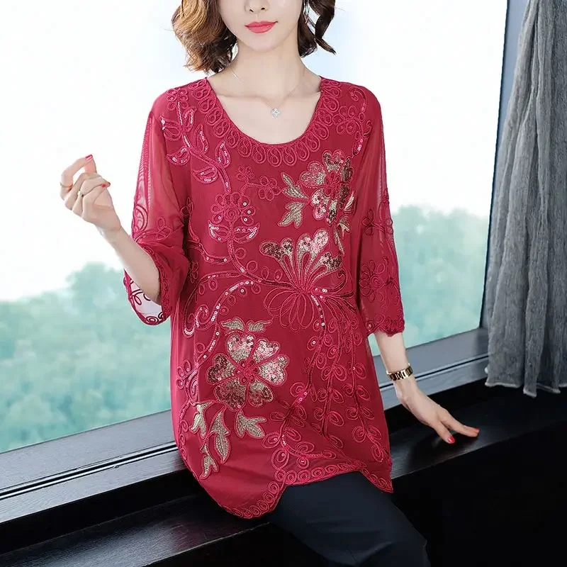 Camicetta ชุดลำลองย้อนยุคแอลเลนทาพริเมเวอรา Estate Manica Abbigliamento Donna Elegante camicia Z45