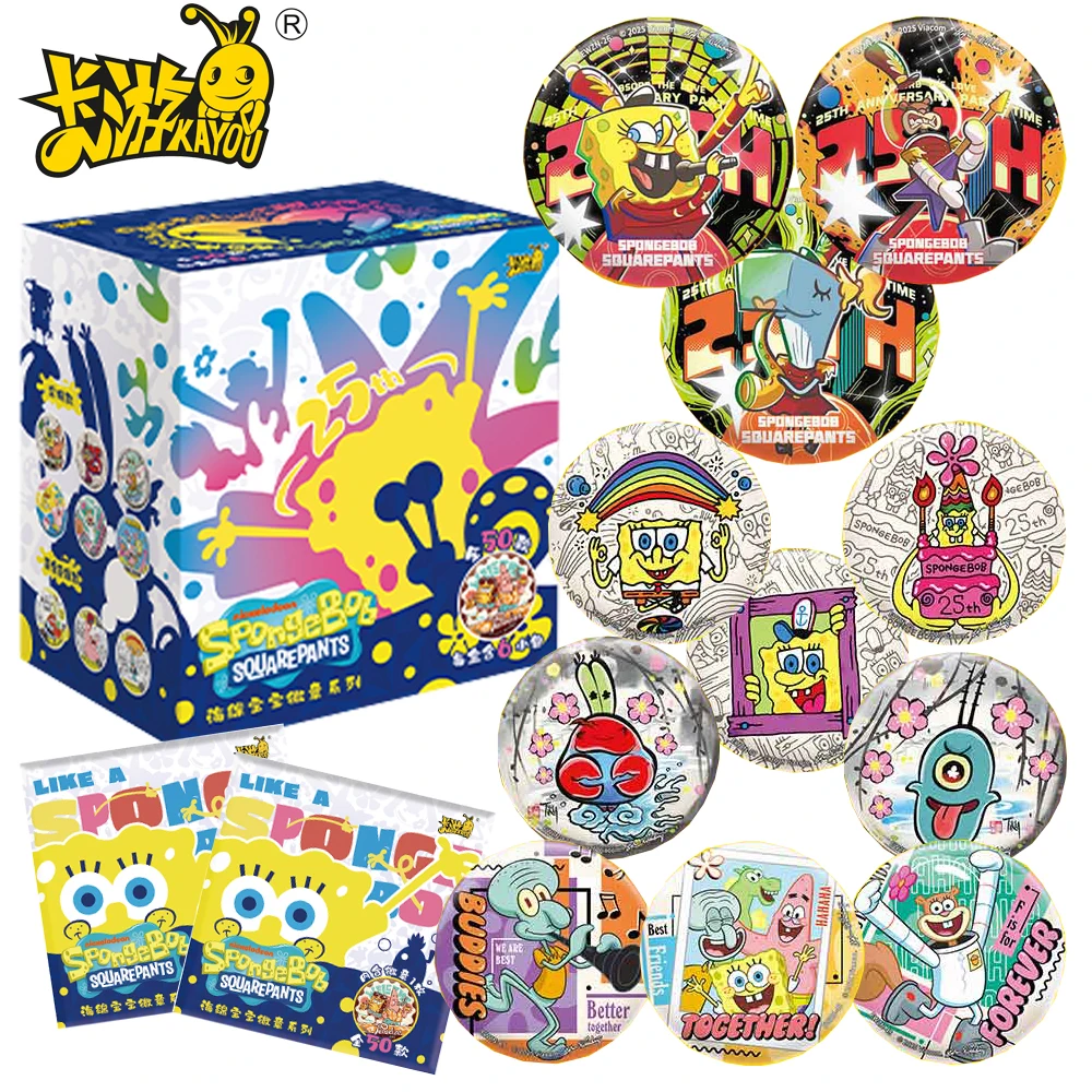 

New Original KAYOU SpongeBob SquarePants Anime Peripheral Pendant Collectibles Tinplate Badges Cute Birthday Gifts for Kids