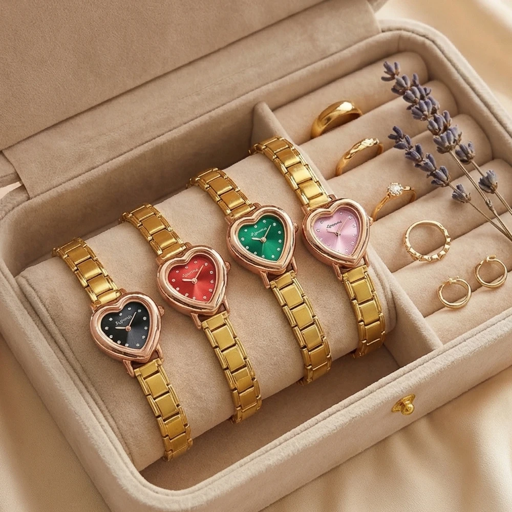 URING Colorful Classic Quartz Heart Watch Dial & Connector Fit 9mm Stainless Steel Italian Charm Link Jewelry for Women Men Gift