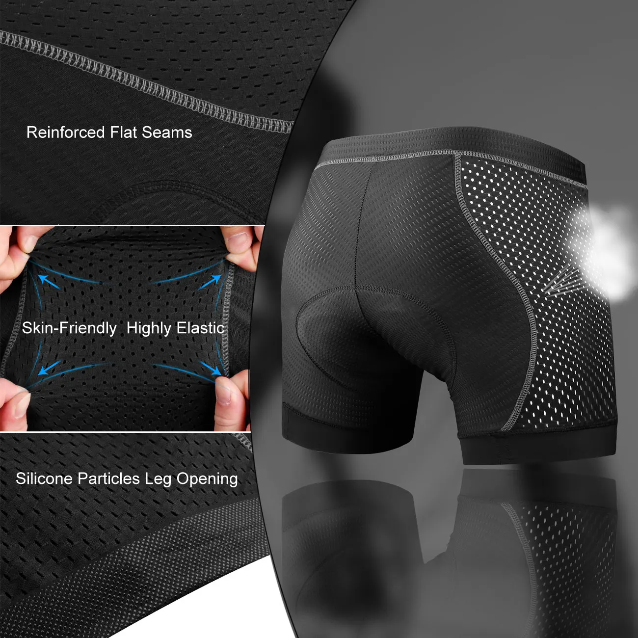 X-TIGER Bicycle Underwear Men\'s Padded Bike Shorts Cycling Underwear 5D Padding MTB Liner Shorts with Anti-Slip Leg Grips