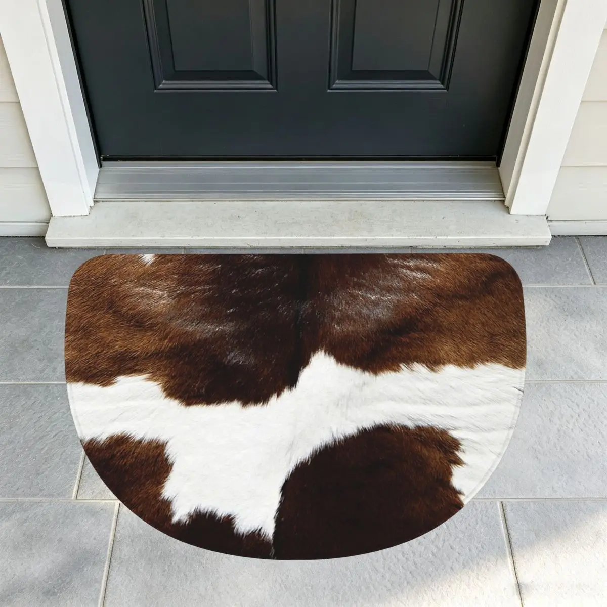 Rustic Ranch Cow Print Soft Flannel Half Round Doormat Non Slip Bathroom Mat Absorbent Floor Carpet for Living Room