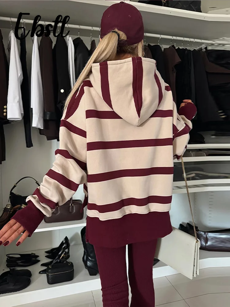 

Fashion Striped Hoodies Trousers Set 2026 Spring New Lady Printing Hooded Sweatshirt Slim Solid Long Pants Women's Casual Outfit