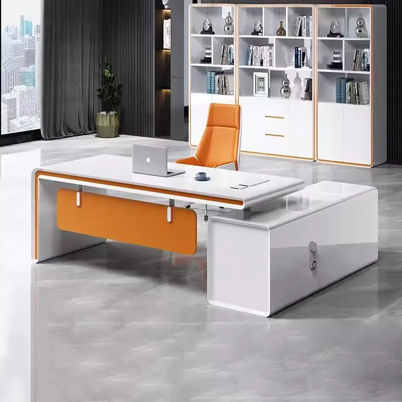 IY* Aesthetic Modern Executive Office Desk L-Shaped with Storage for CEO Boss One-stop Office Desk Furniture Solutions Set