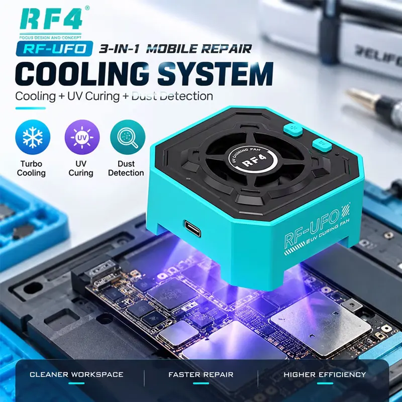 RF4 RF-UFO 3-in-1 UV Curing Cooling Smoke Extraction Station Adjustable Fan for Phone PCB Soldering Workbench