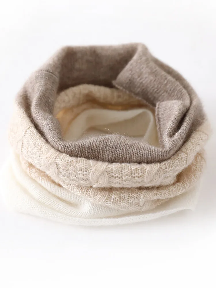 High Quality Winter Cashmere Neck Warmer Scarves Women Keep Warmer Outdoor Snood Contrast Knitted Twist Ring Scarf Female 2023