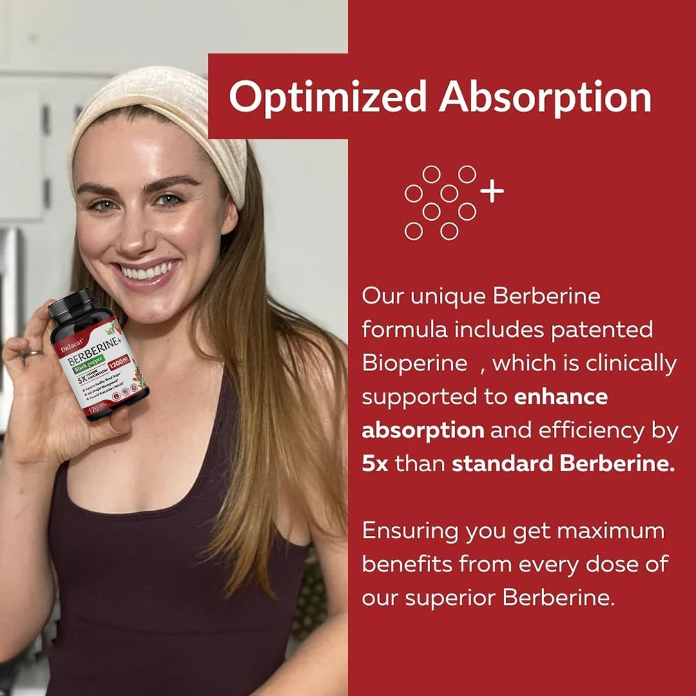 Berberine Supplement 1200 mg - 5x Better Absorption - Ultra-Pure 98% Berberine HCl - Healthy Weight Management, Immune Health