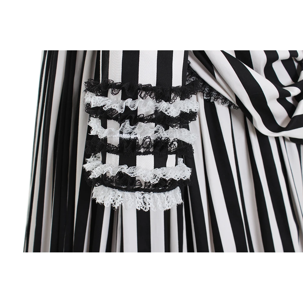 كاترينا تأثيري حلي القوطية الفيكتورية أسود أبيض مخطط صخب فستان القرون الوسطى خمر الكرة الاستعمارية ثوب ملابس الهالوين