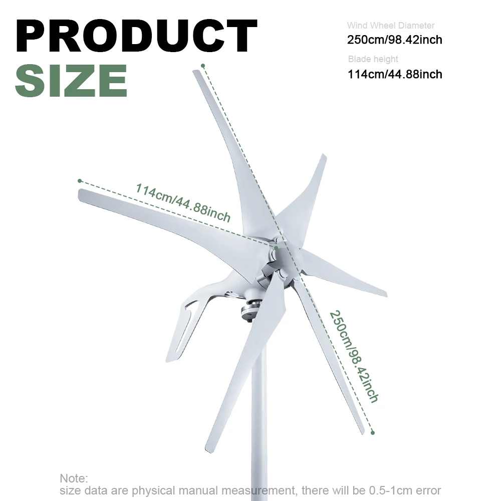 ديديطو-توربين رياح صغير للمنزل ، مولد رياح ، 6 شفرات مع وحدة تحكم شحن MPPT ، شحن من المملكة العربية السعودية ، W ، 12 فولت ، 24 فولت ، 48 فولت #4
