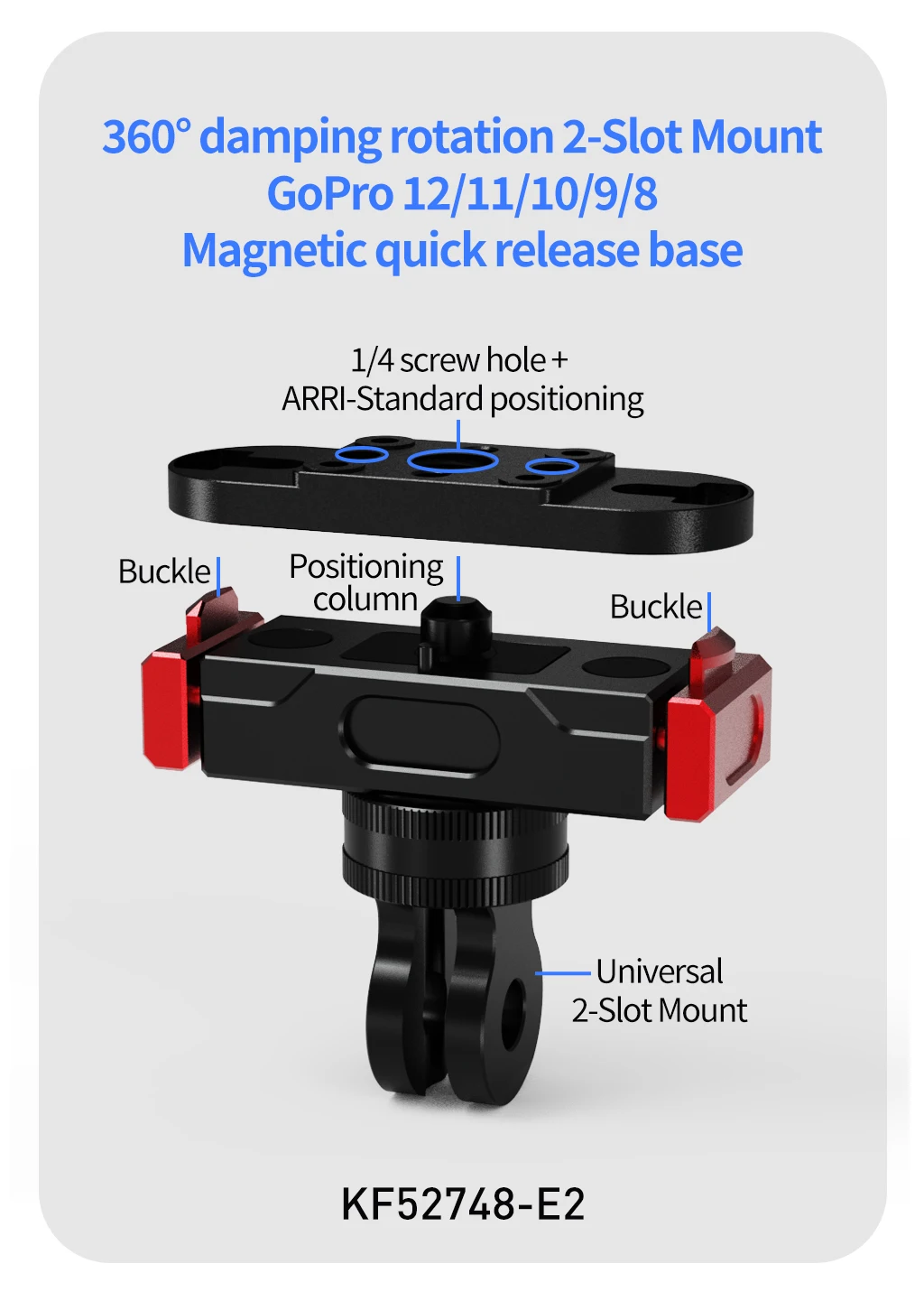 Magnetisches Schnellverschluss-Basisset für Gopro Hero 12, 11, 10, 9, 8, 7, Mini Max Action-Kamera-Zubehör, 1/4 Zoll ARRI-Halterung, Stativhalterung – Detail 21