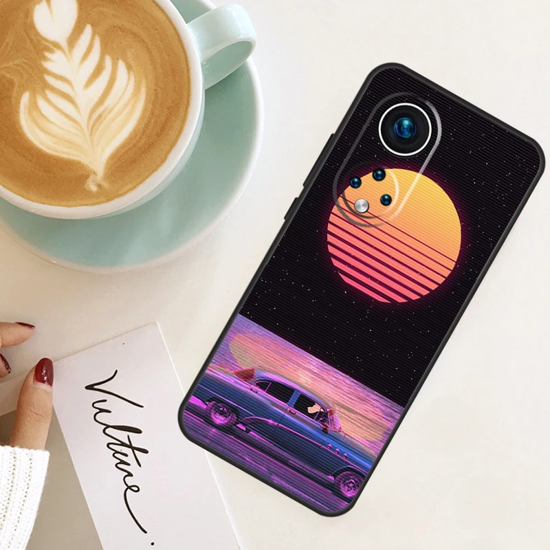 Synthwave 80s Retro Car For Huawei P40 P20 P30 P60 Pro Nova 5T 9 P Smart Honor Magic5 Lite 50 70 90 X8 X8a X9a Case