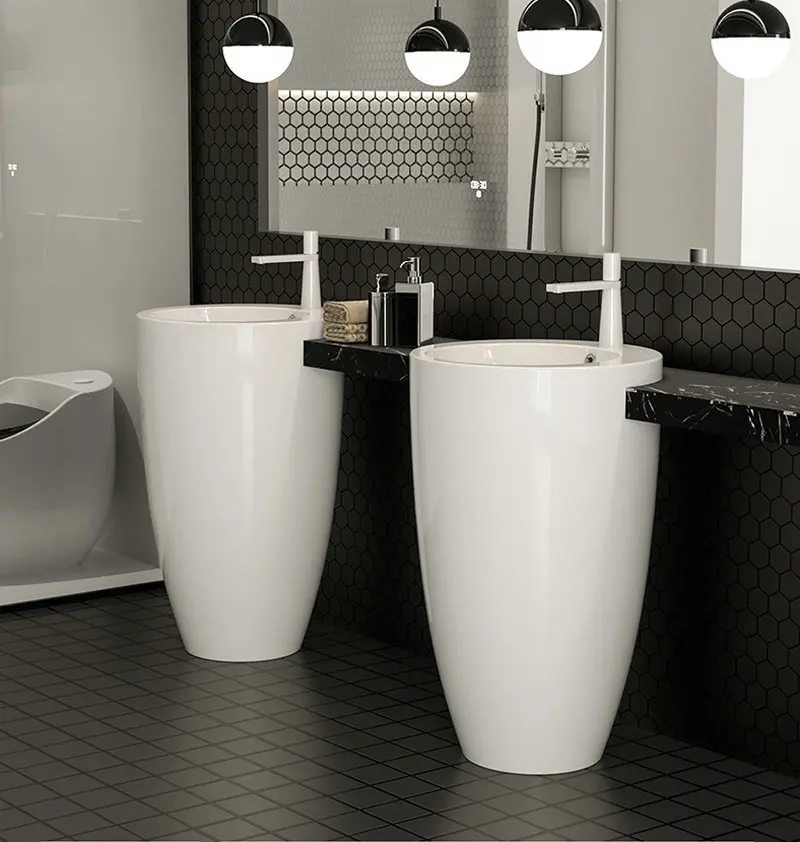 

German style high-quality single hole column basin,light luxury and fashionable white ceramic column basin,for hotel,bar YX894RH