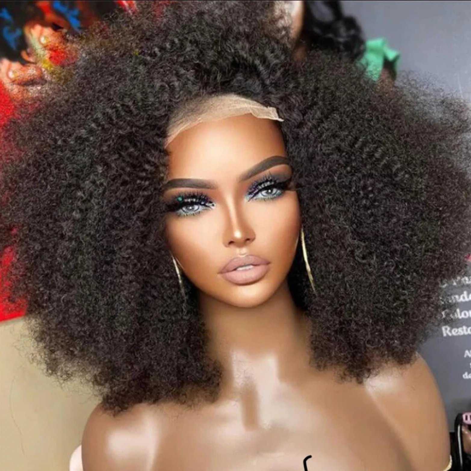

Glueless Short Bob Kinky Curly Natural Black Daily Baby Hair Soft 180Density Lace Front Wig For Women Glueless Preplucked