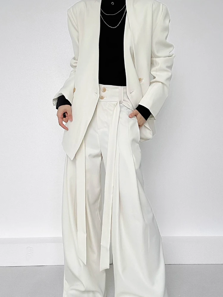 อินเทรนด์กางเกงเอวสูงกางเกงผู้ชายสตรีทแวร์สไตล์จีบกางเกงฤดูใบไม้ผลิฤดูใบไม้ร่วงสบายๆสีทึบกางเกงหลวม